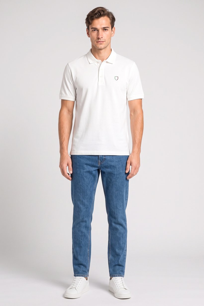 Men Regular Fit Embroidered Short Sleeve Polo, White