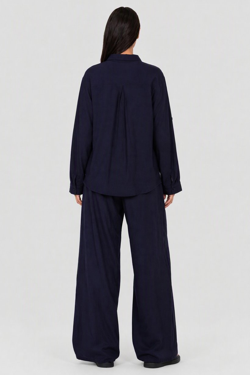 Women 2 Pieces Embroidered Shirt And Bottom Co-Ord Set, Navy Blue