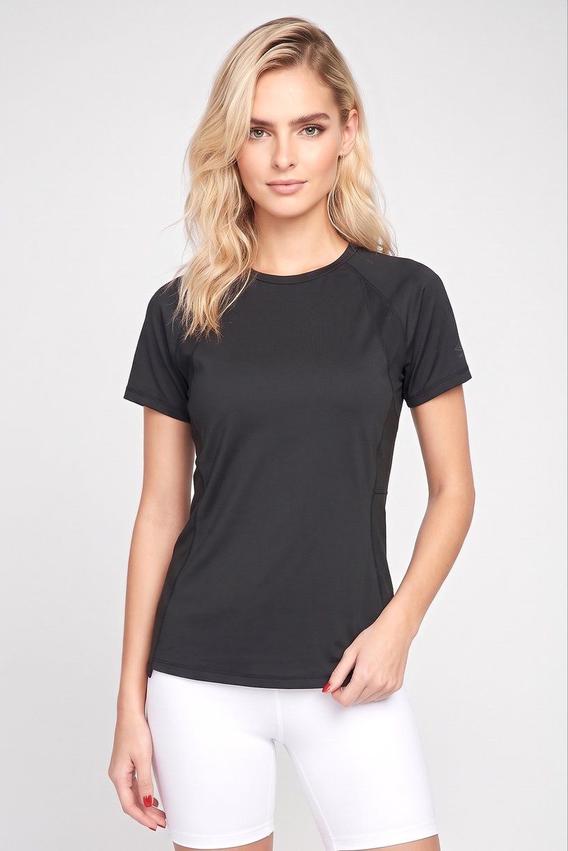 Women Sportswear Fit Short Sleeve Outdoor T-Shirt, Black