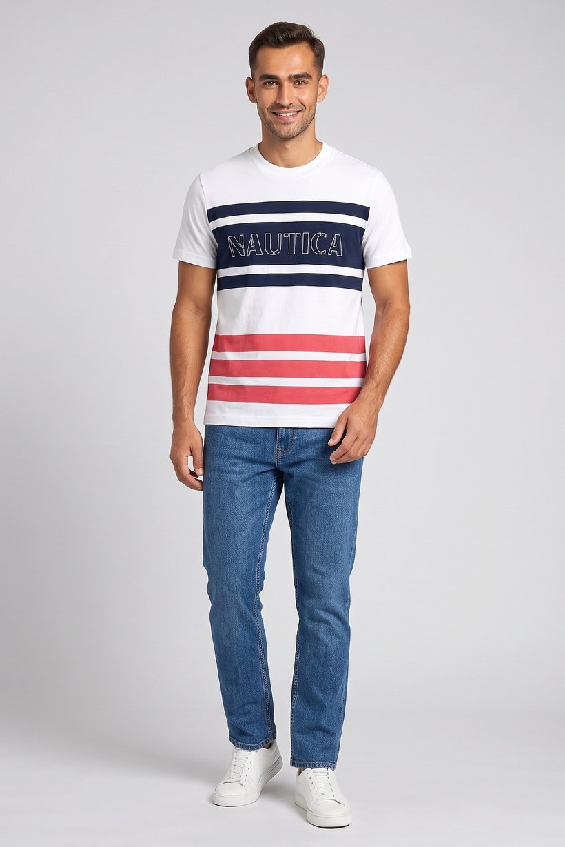 Men Crew Neck Short Sleeve Stripe T-Shirt, Multicolor