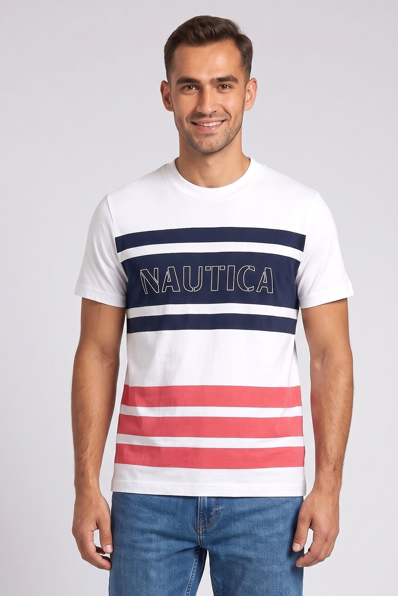 Men Crew Neck Short Sleeve Stripe T-Shirt, Multicolor