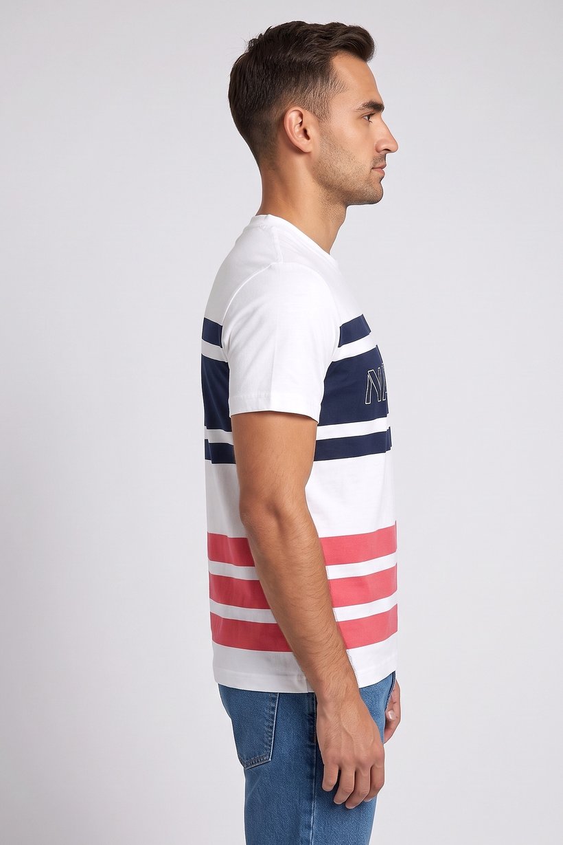 Men Crew Neck Short Sleeve Stripe T-Shirt, Multicolor