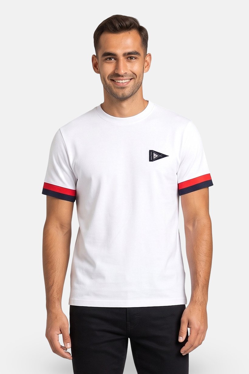 Men Crew Neck Short Sleeve Embroidered Logo T-Shirt, White
