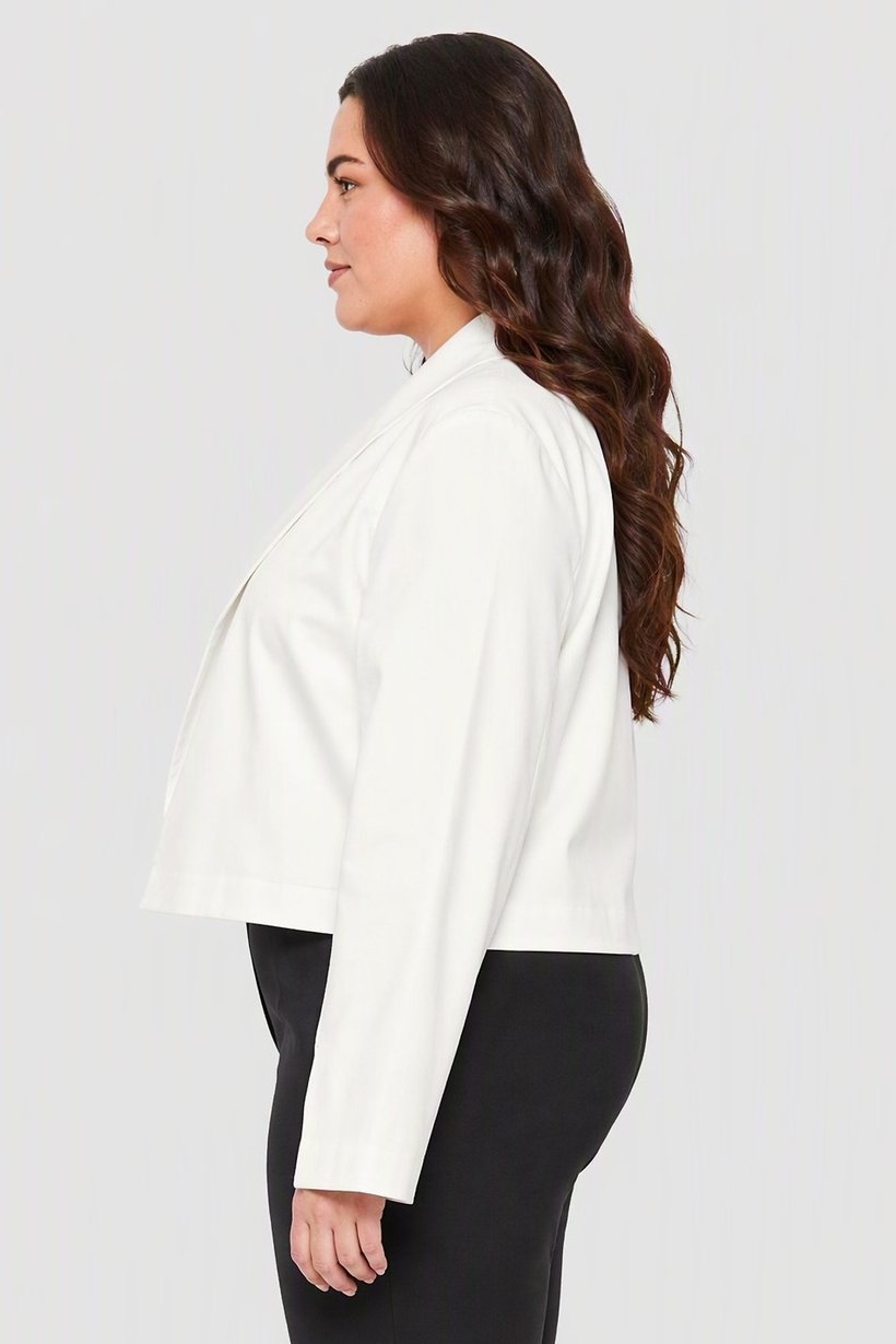 Women Plus Size Plain Crop Blazer, White