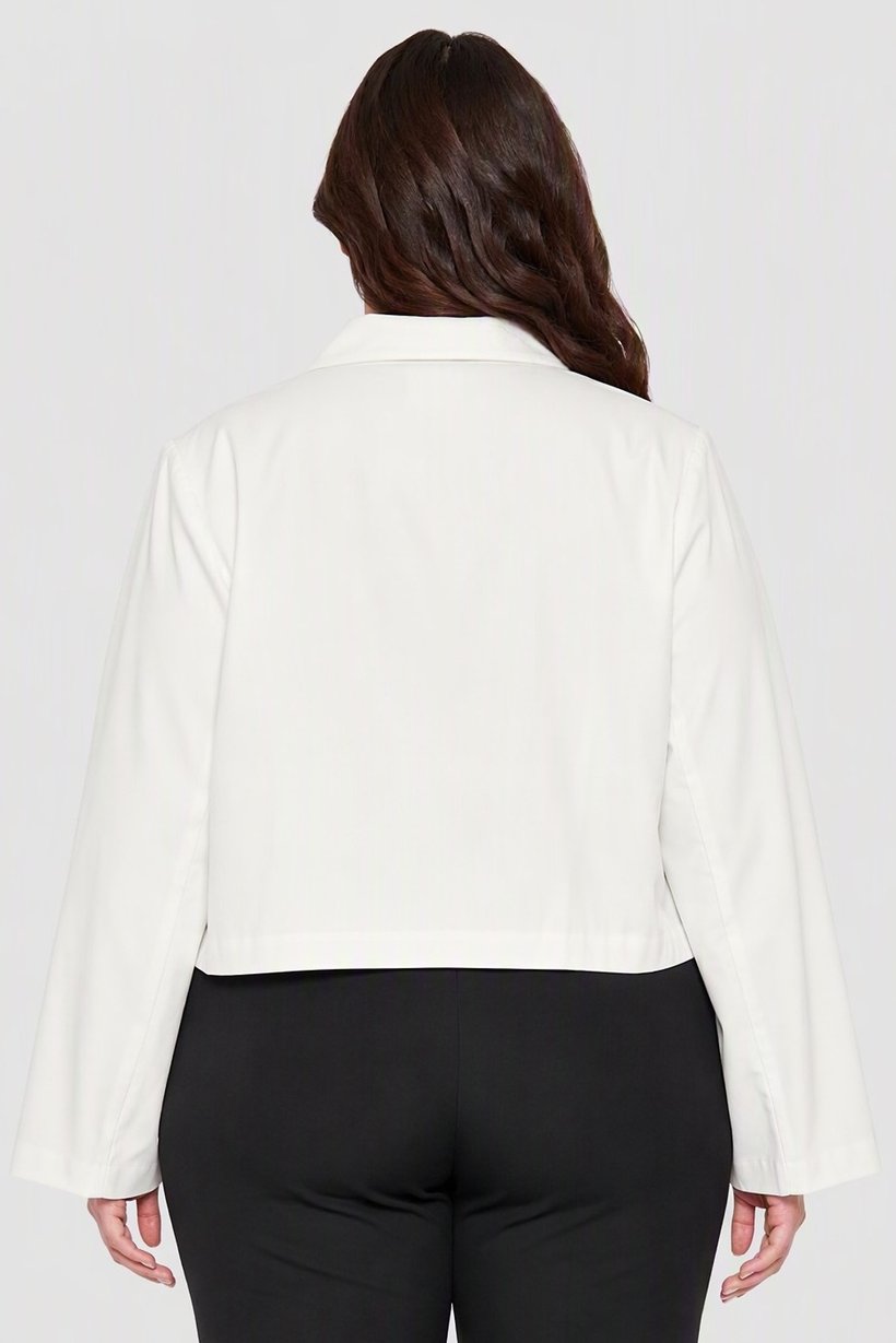 Women Plus Size Plain Crop Blazer, White