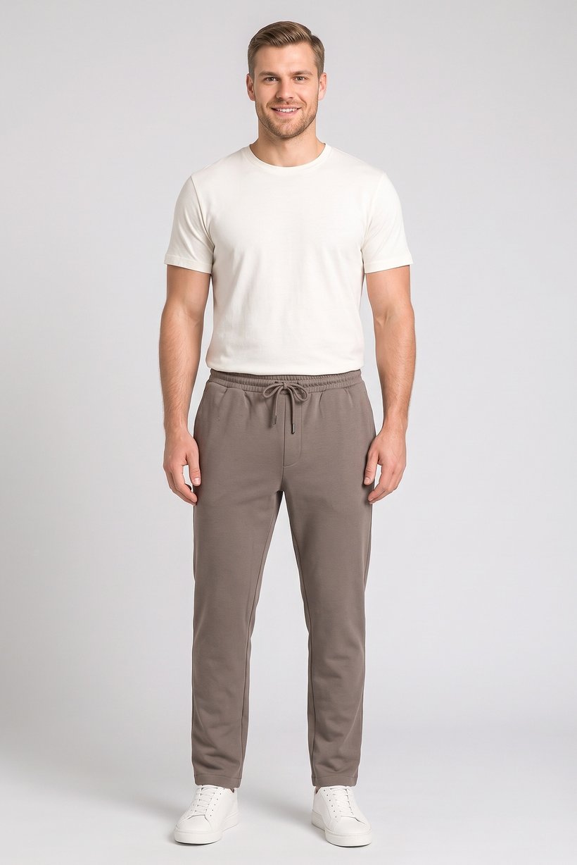 Men Regular Fit Plain Sweatpants, Taupe