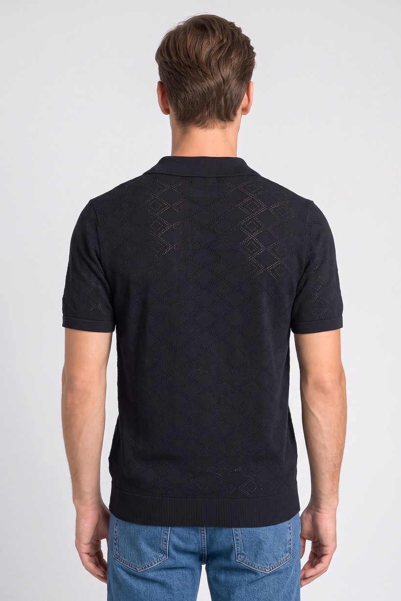 Men Regular Fit Knitted Short Sleeve Polo Shirt, Navy Blue