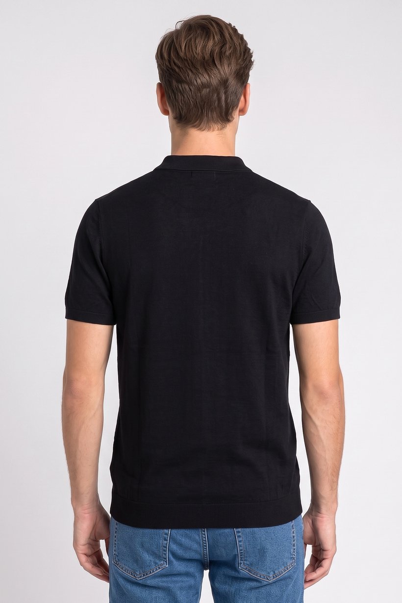 Men Regular Fit Textured Short Sleeve Polo Shirt, Black