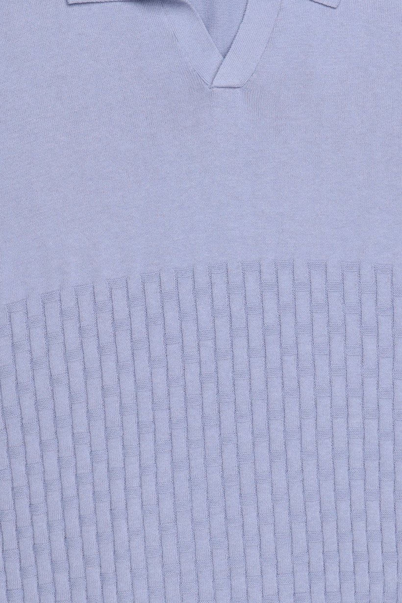 Men Regular Fit Textured Short Sleeve Polo Shirt, Light Blue
