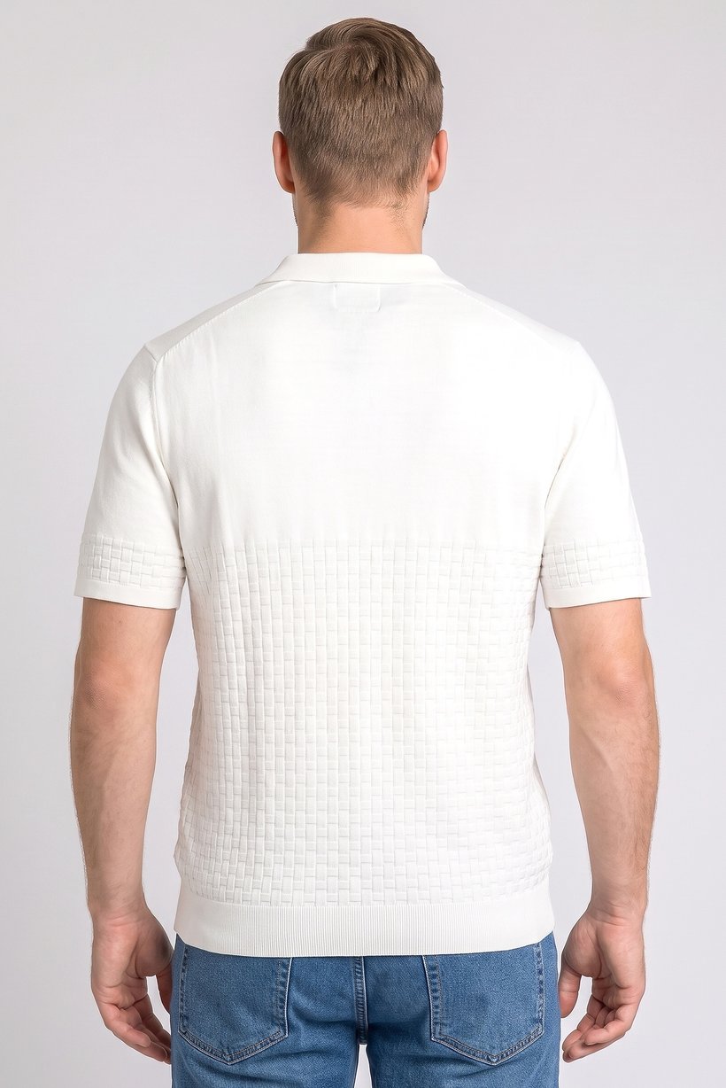 Men Regular Fit Textured Short Sleeve Polo Shirt, White