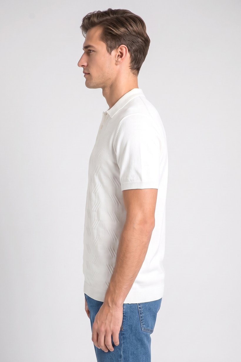 Men Regular Fit Short Sleeve Textured Polo, White