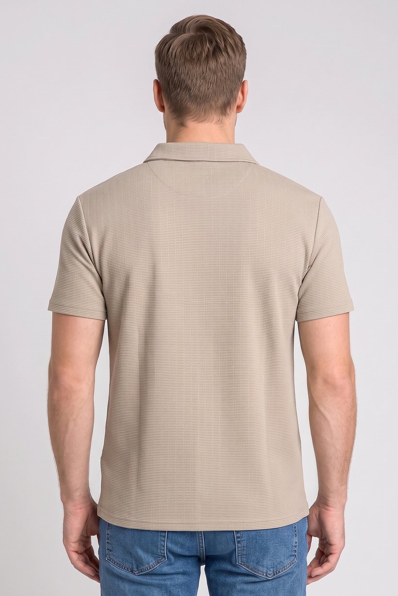 Men Regular Fit Short Sleeve Textured Polo Shirt, Tan