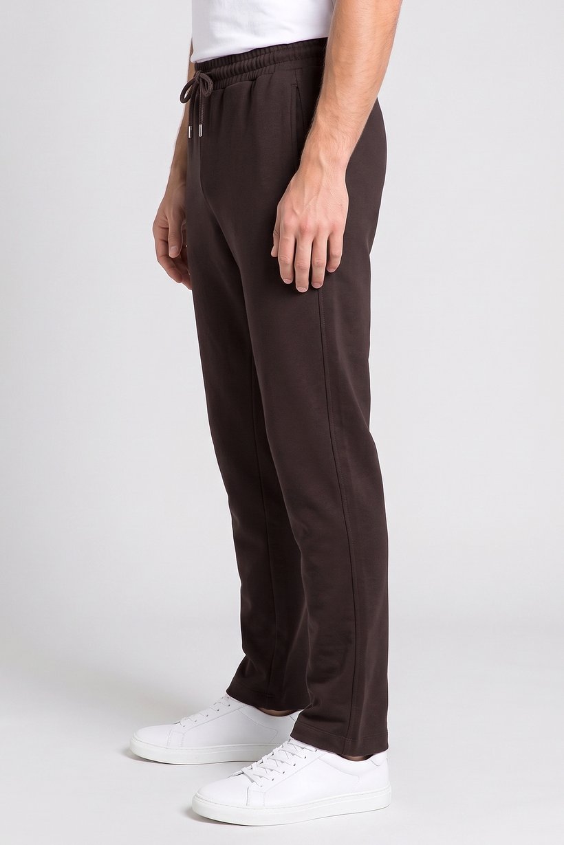 Men Regular Fit Drawstring Plain Straight Leg Pants, Chocolate Brown