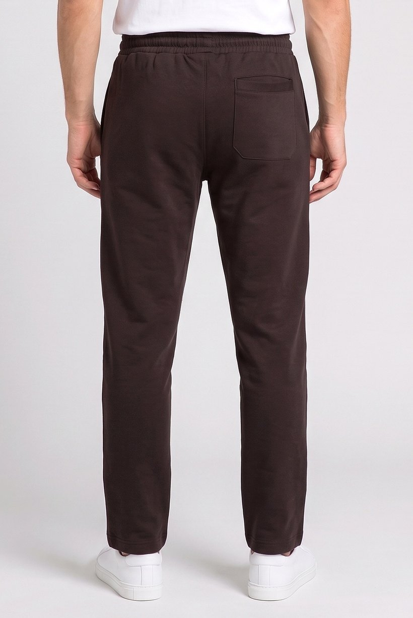 Men Regular Fit Drawstring Plain Straight Leg Pants, Chocolate Brown