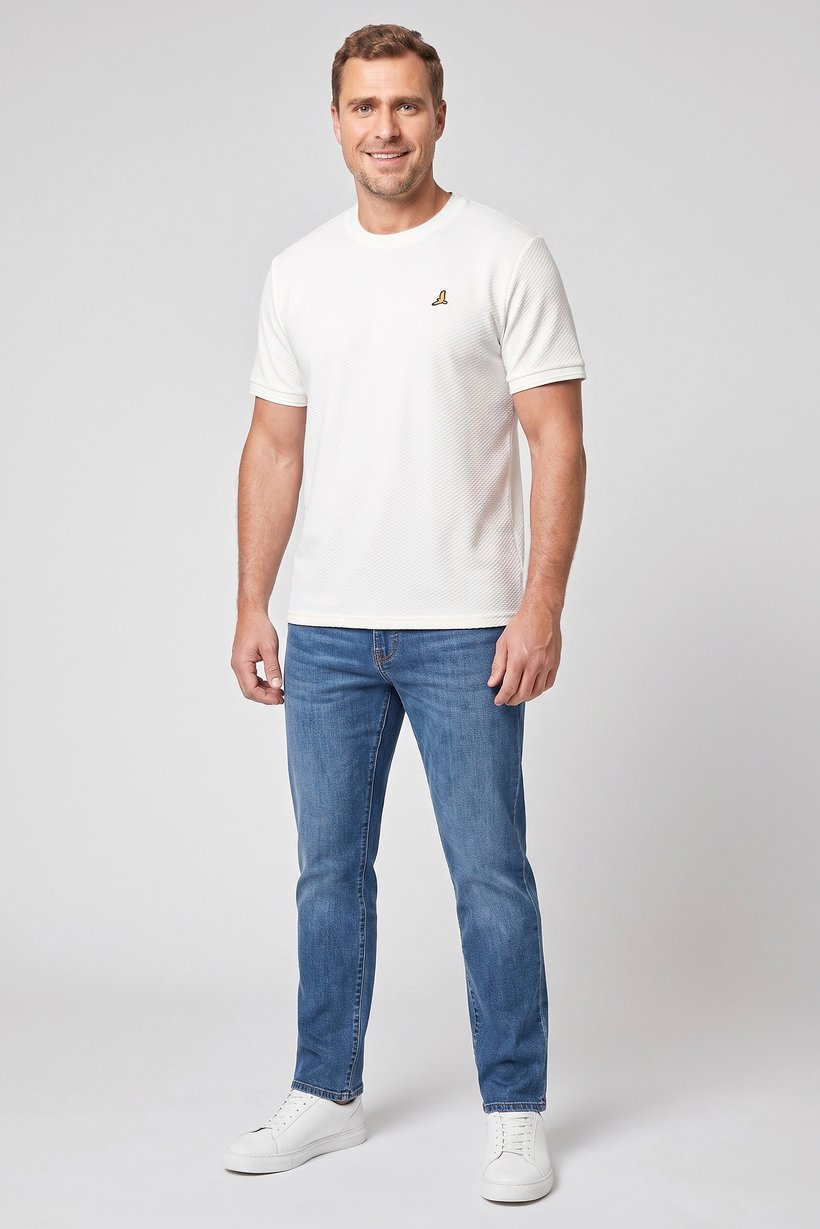Men Crew Neck Short Sleeve Embroidered Logo T-Shirt, White