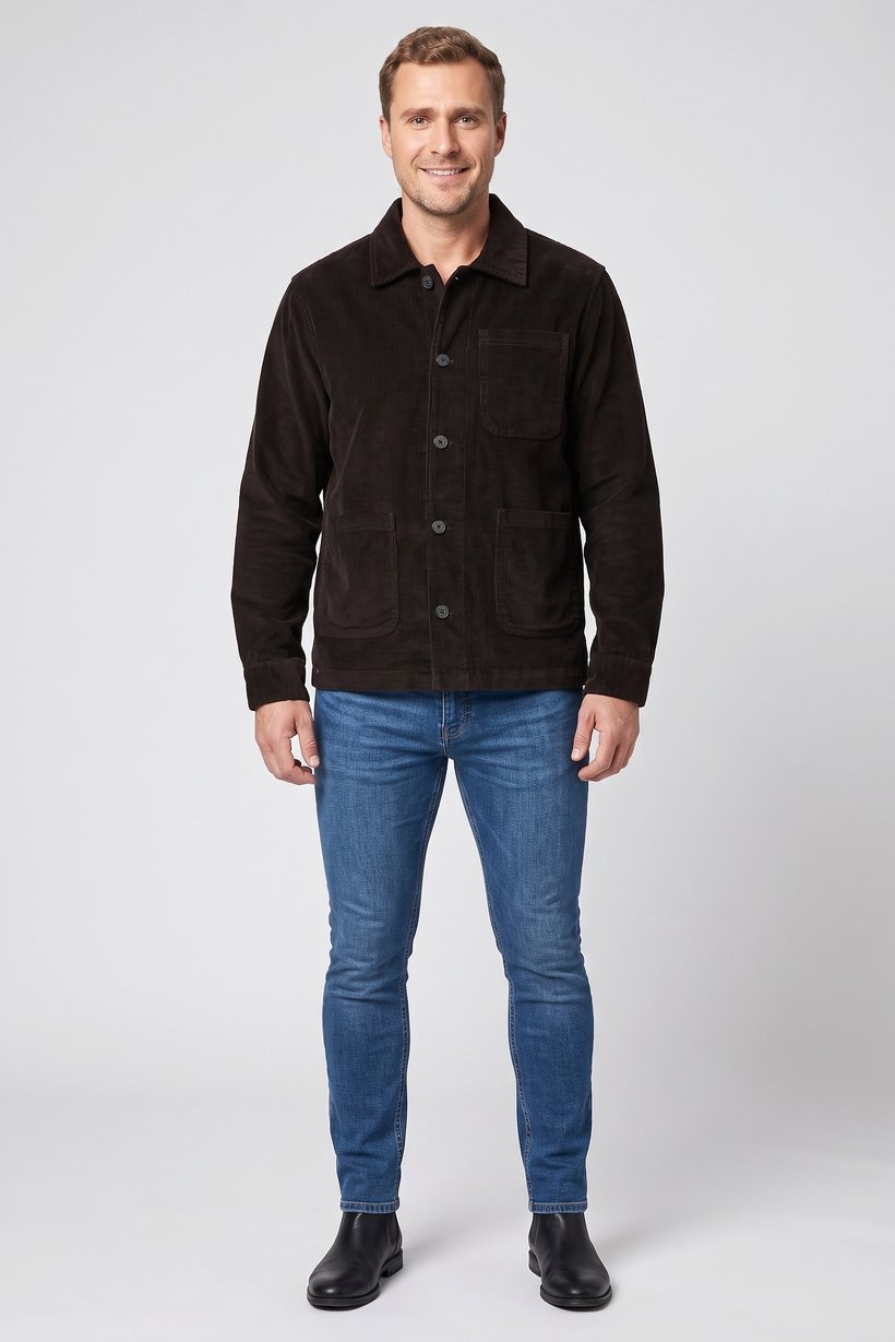 Men Corduroy Jacket Shirt, Dark Chocolate