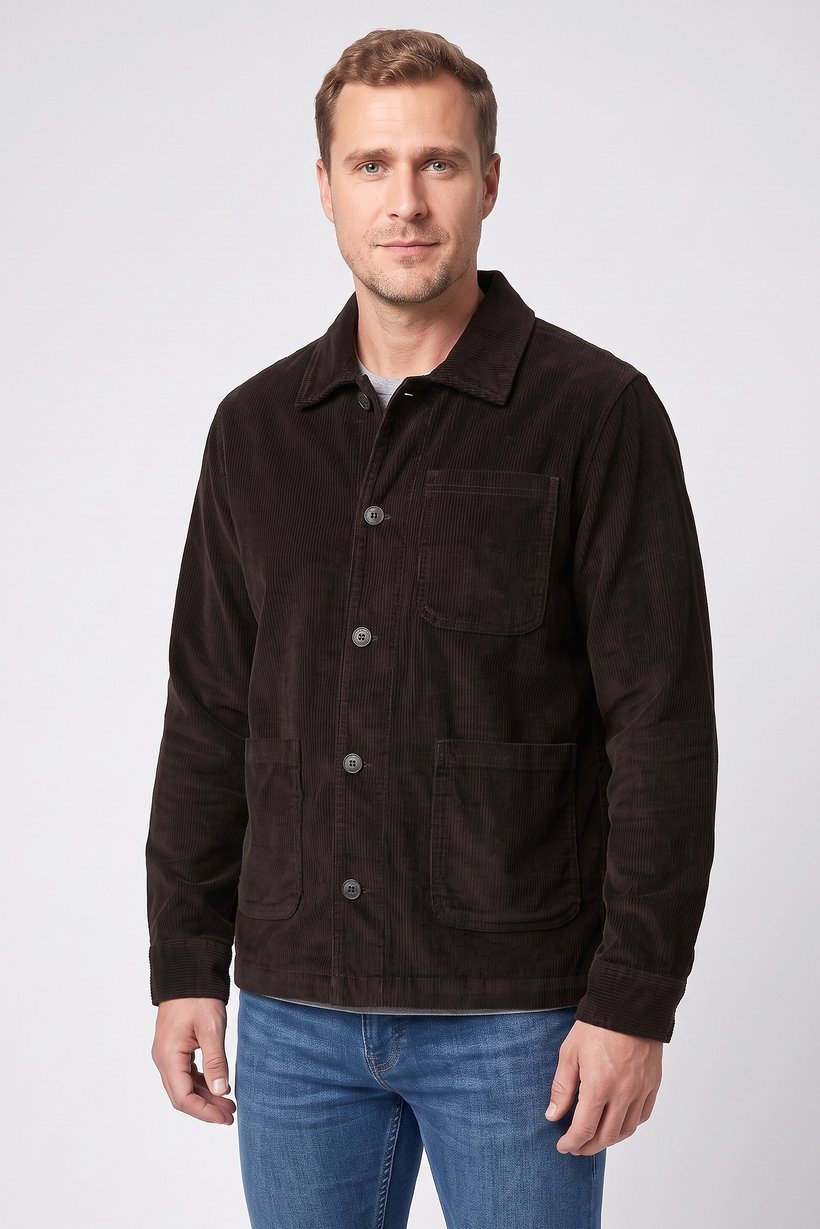 Men Corduroy Jacket Shirt, Dark Chocolate