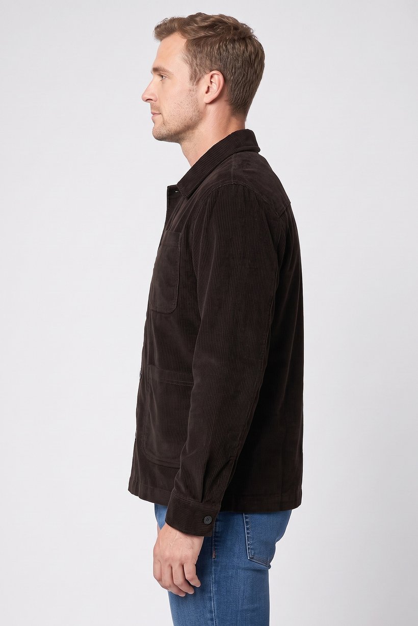 Men Corduroy Jacket Shirt, Dark Chocolate