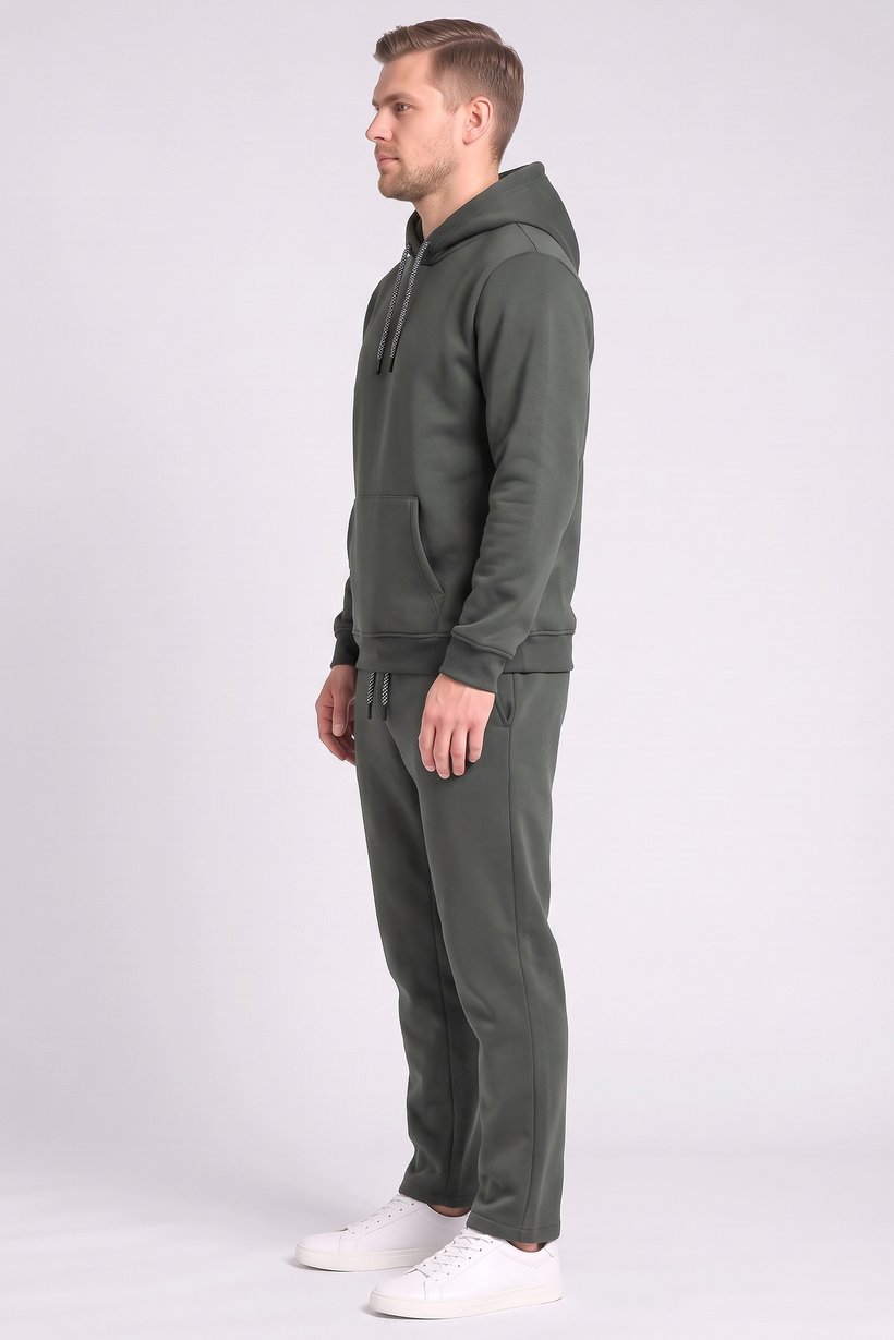 Men 2 Pieces Long Sleeve Plain Hoodies And Sweatpants Set, Forest Green