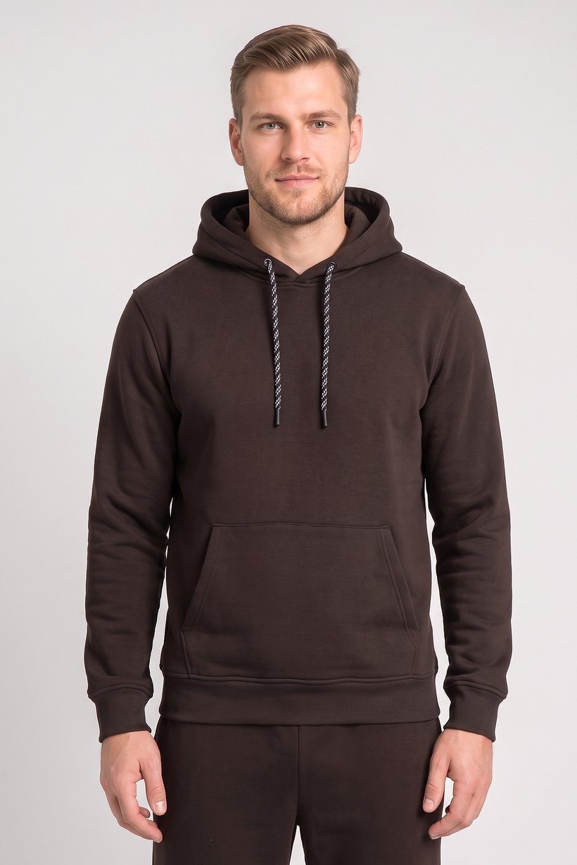 Men 2 Pcs Plain Hoodie And Sweatpant Set, Brown