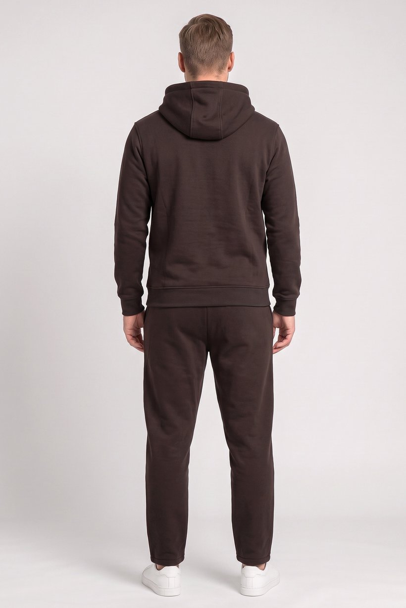 Men 2 Pcs Plain Hoodie And Sweatpant Set, Brown