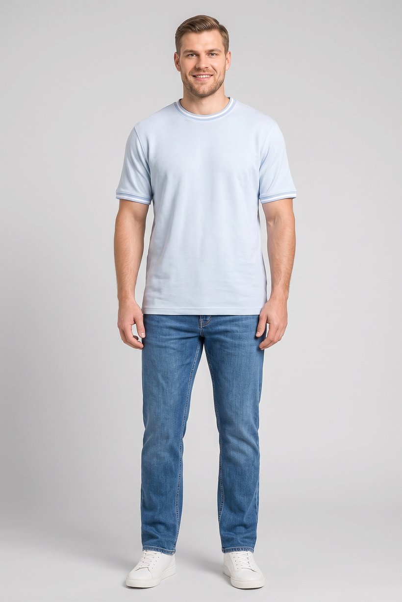 Men Crew Neck Short Sleeve Houndstooth T-Shirt, Light Blue