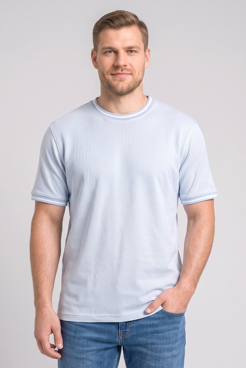 Men Crew Neck Short Sleeve Houndstooth T-Shirt, Light Blue