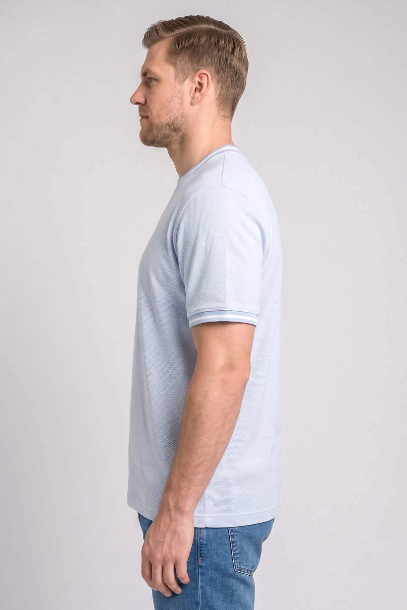 Men Crew Neck Short Sleeve Houndstooth T-Shirt, Light Blue
