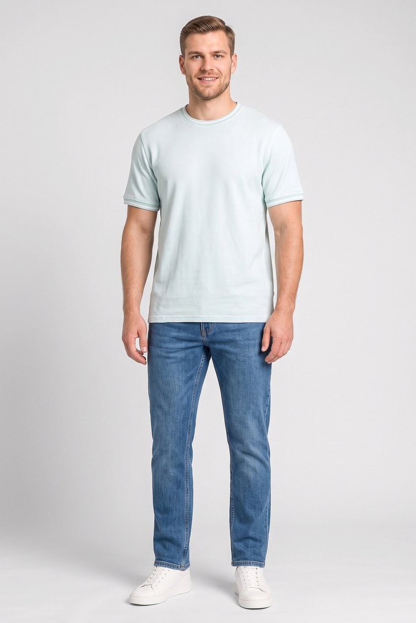 Men Crew Neck Short Sleeve Textured T-Shirt, Light Green