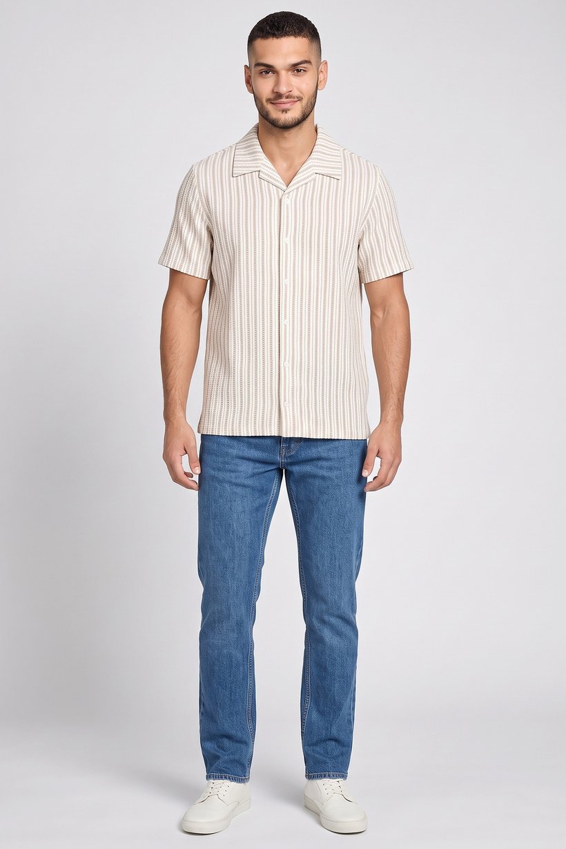 Men Regular Fit Stripe Short Sleeve Casual Shirt, Multicolor