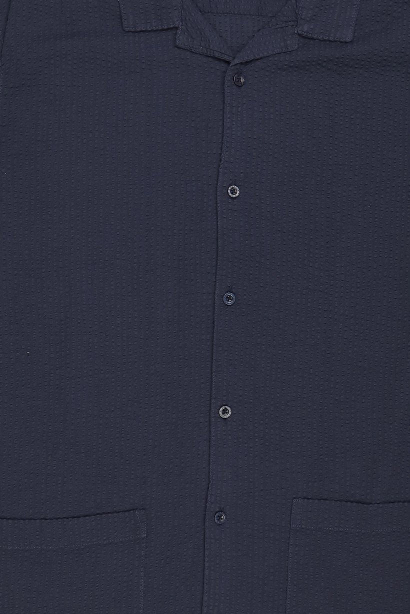 Men Regular Fit Short Sleeve Textured Casual Shirt, Navy