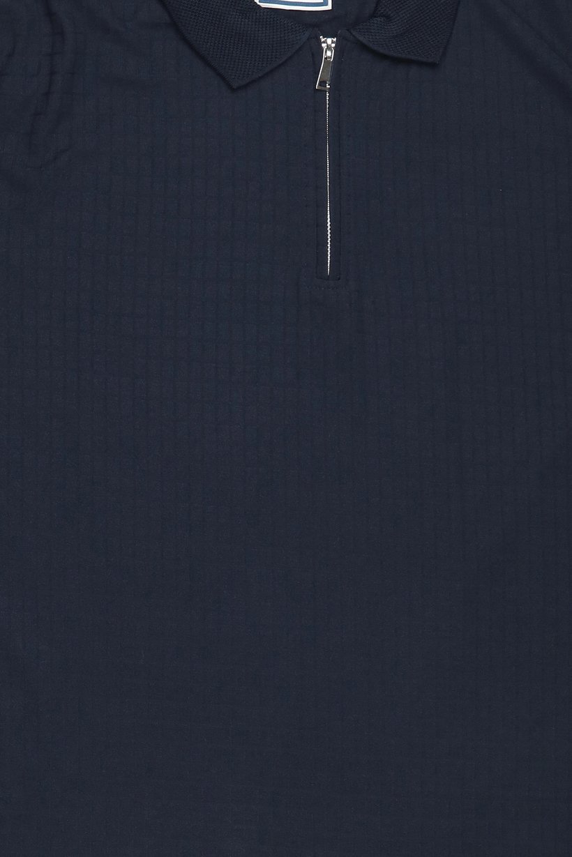Men Regular Fit Checkered Short Sleeve Polo Shirt, Navy