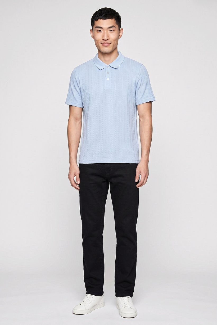 Men Regular Fit Short Sleeve Textured Polo Shirt, Slate Blue