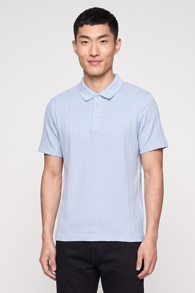 Men Regular Fit Short Sleeve Textured Polo Shirt, Slate Blue
