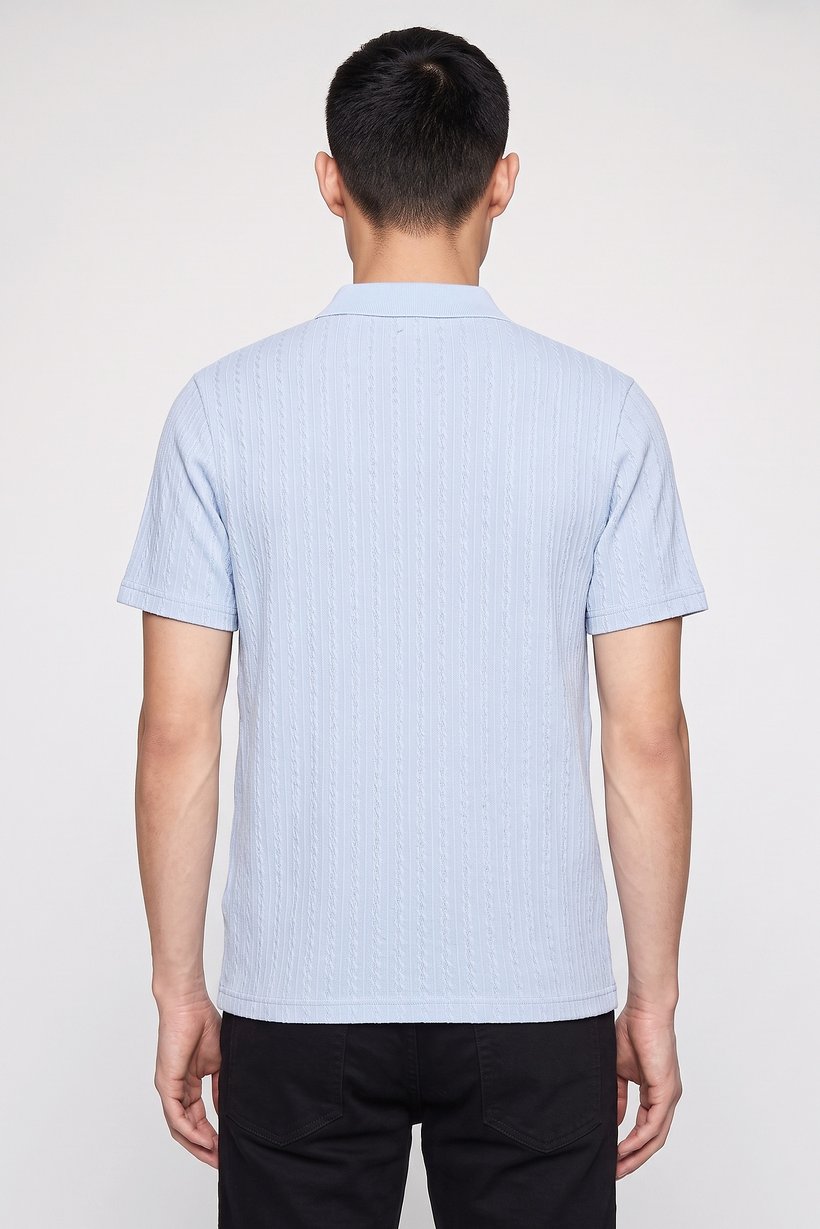 Men Regular Fit Short Sleeve Textured Polo Shirt, Slate Blue
