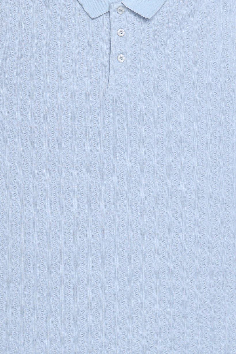 Men Regular Fit Short Sleeve Textured Polo Shirt, Slate Blue