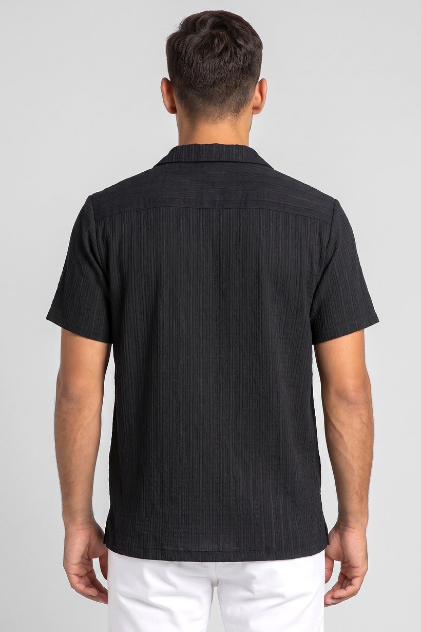 Men Regular Fit Short Sleeve Textured Casual Shirt, Black