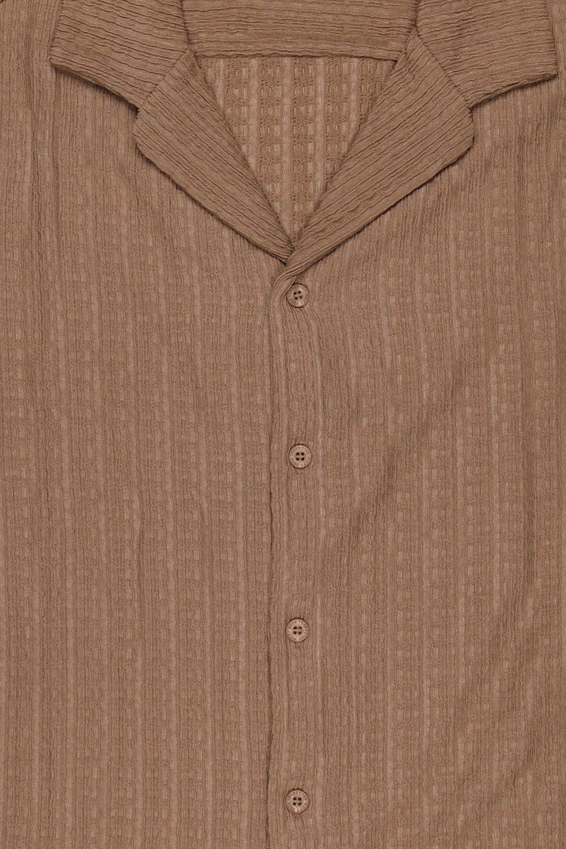 Men Regular Fit Spread Collar Short Sleeve Textured Casual Shirt, Tan