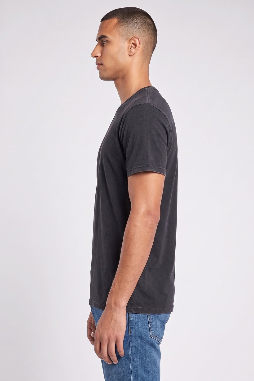 Men Crew Neck Short Sleeve Washed T-Shirt, Black