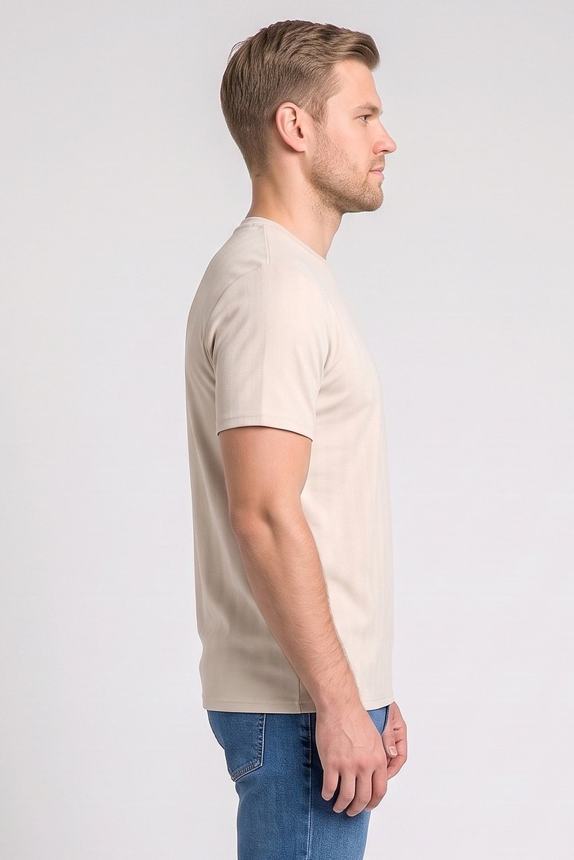 Men Crew Neck Short Sleeve Textured T-Shirt, Beige