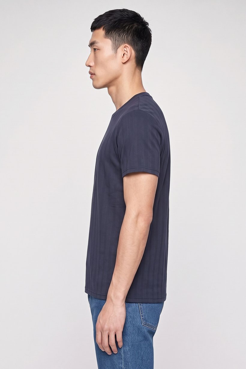 Men Crew Neck Short Sleeve Textured T-Shirt, Dark Navy