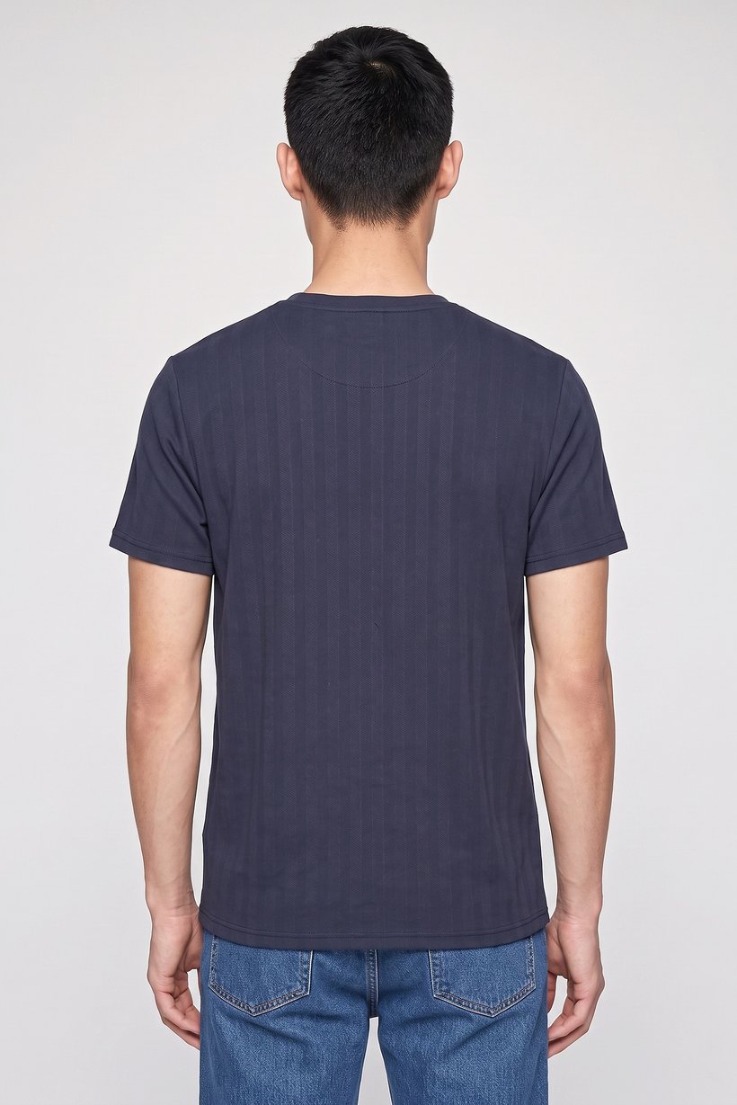 Men Crew Neck Short Sleeve Textured T-Shirt, Dark Navy