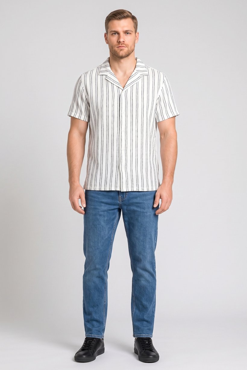 Men Regular Fit Short Sleeve Stripe Casual Shirt, Multicolor