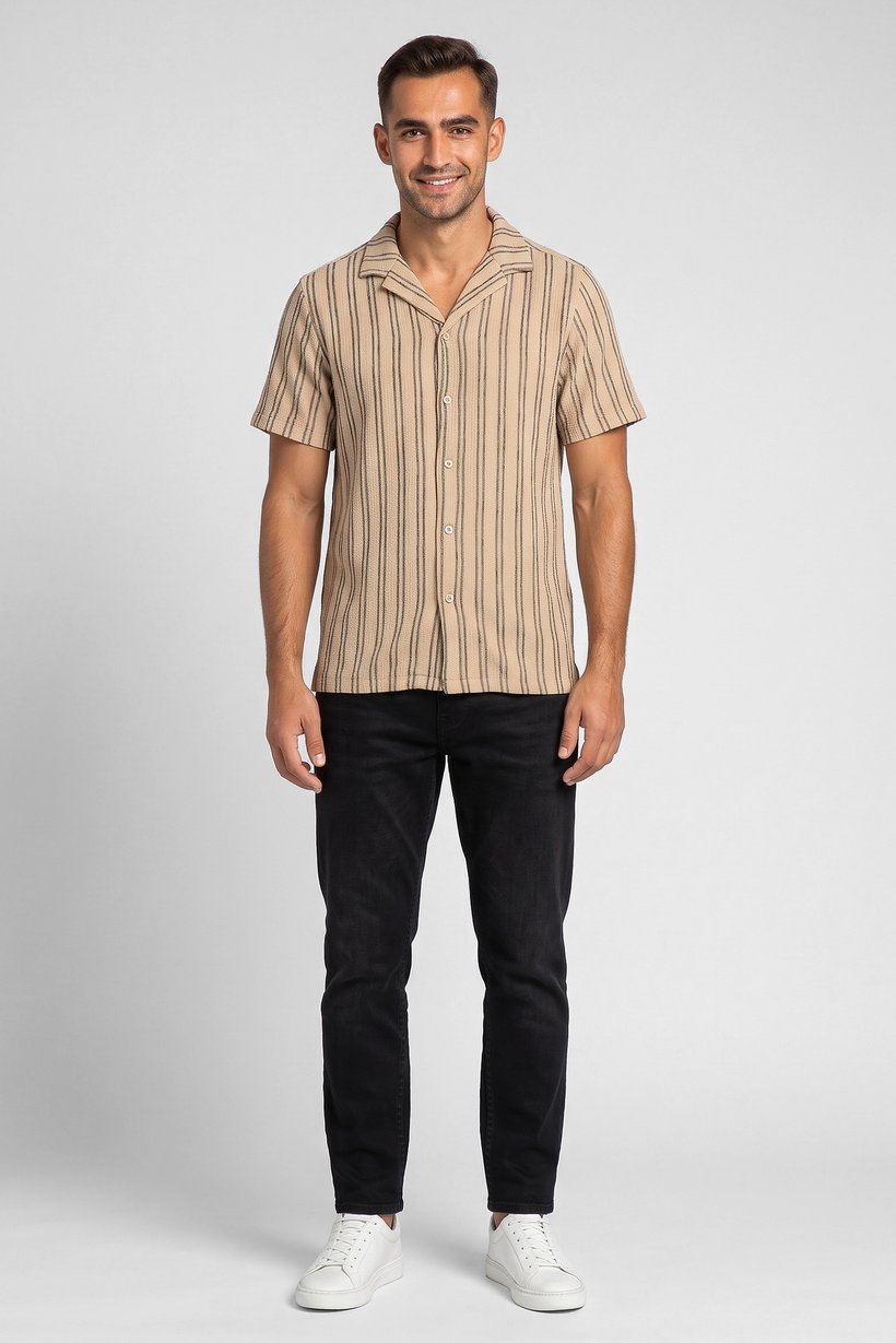 Men Regular Fit Short Sleeve Stripe Casual Shirt, Multicolor