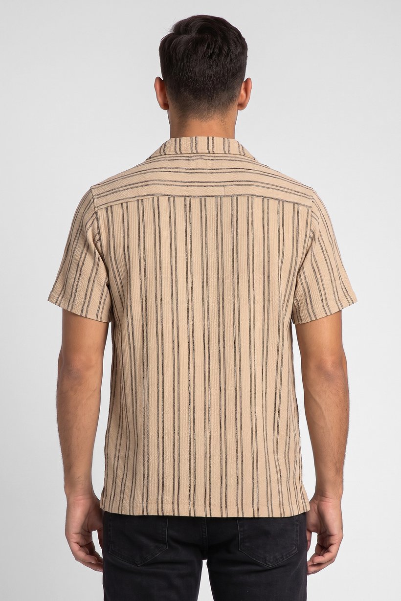 Men Regular Fit Short Sleeve Stripe Casual Shirt, Multicolor