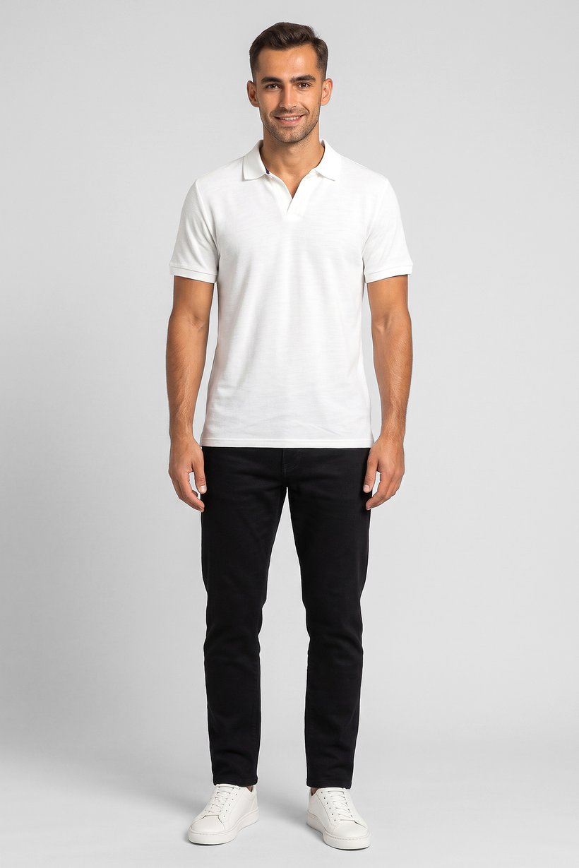 Men Regular Fit Textured Short Sleeve Polo Shirt, White