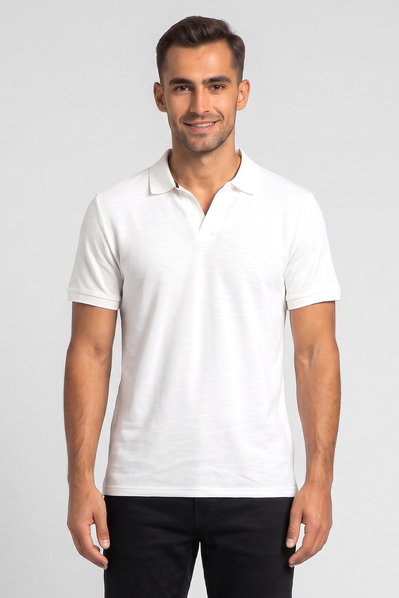 Men Regular Fit Textured Short Sleeve Polo Shirt, White