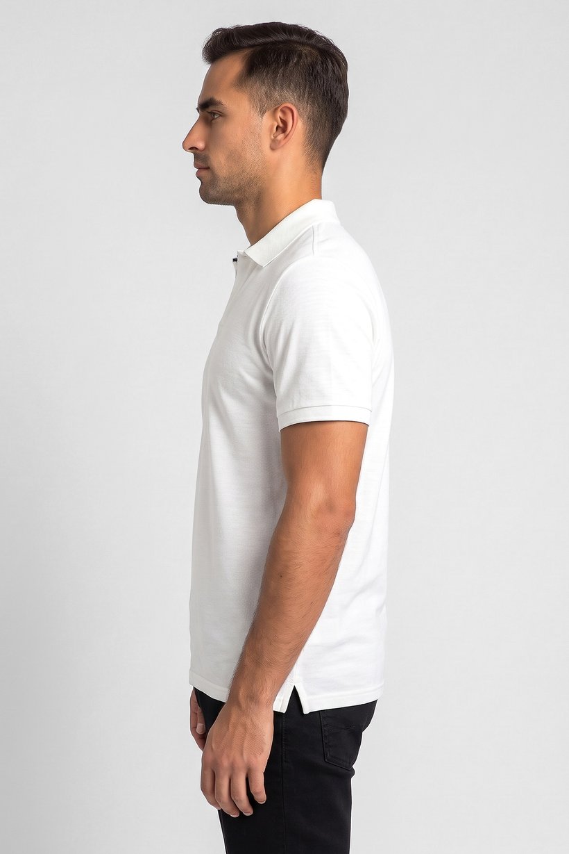 Men Regular Fit Textured Short Sleeve Polo Shirt, White
