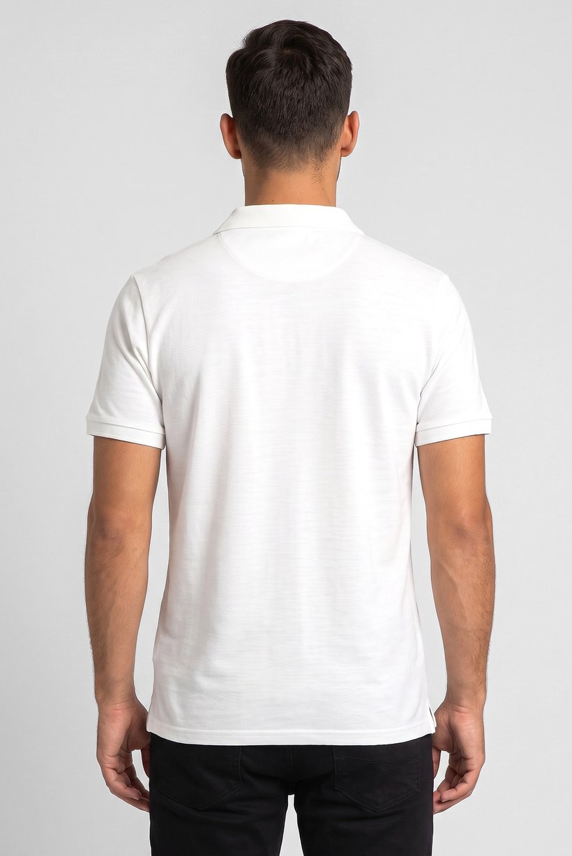Men Regular Fit Textured Short Sleeve Polo Shirt, White