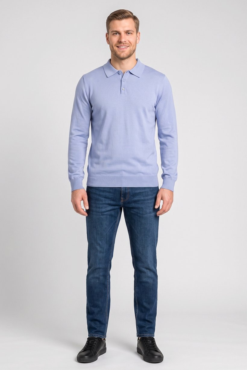 Men Spread Collar Knitted Sweater, Slate Blue